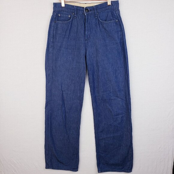 RAG & BONE Logan Wide-Leg Jeans Mid Rise Blue Denim in RINSE Dark Wash size 26 - Picture 3 of 14